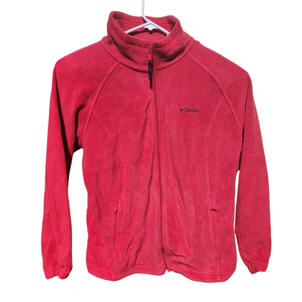 Columbia Womens Benton Springs Full Zip Fleece Jacket Red 1X Plus Size